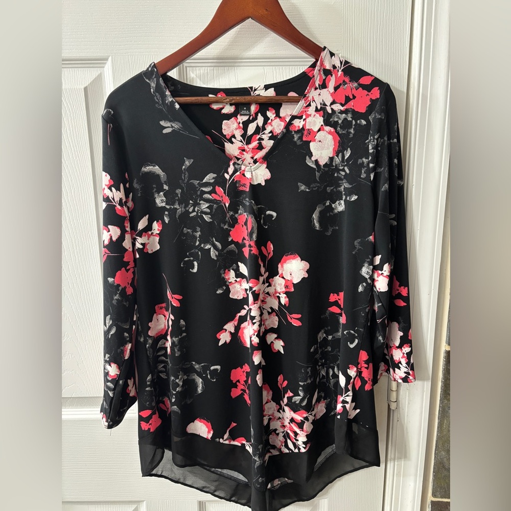 Alfani Black and Pink Floral Blouse
